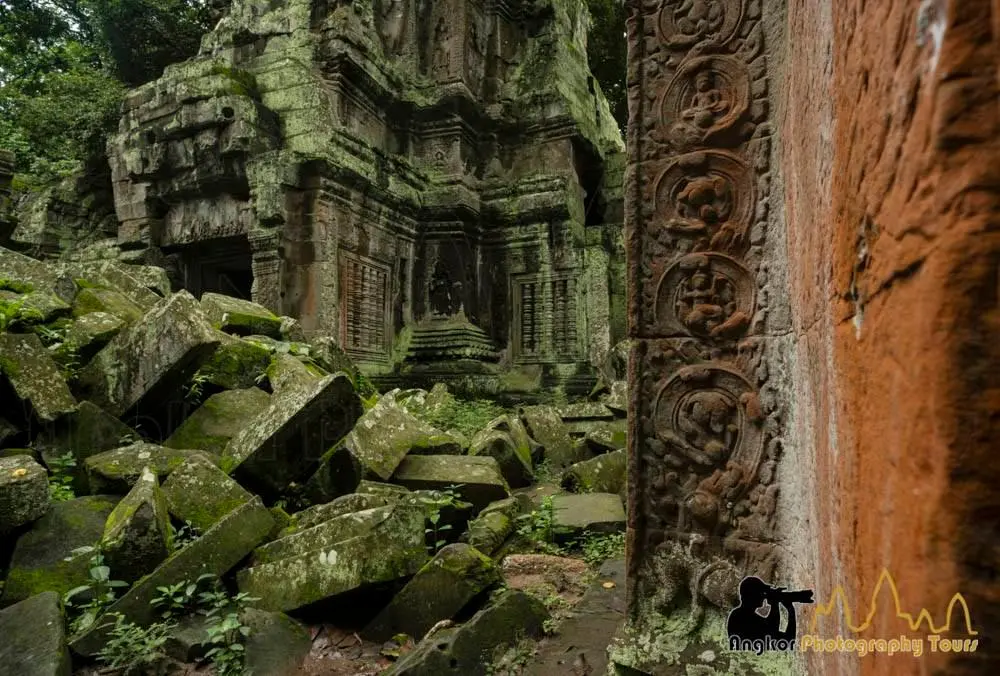 Devata carved relief in sandstone at Ta Prohm temple
